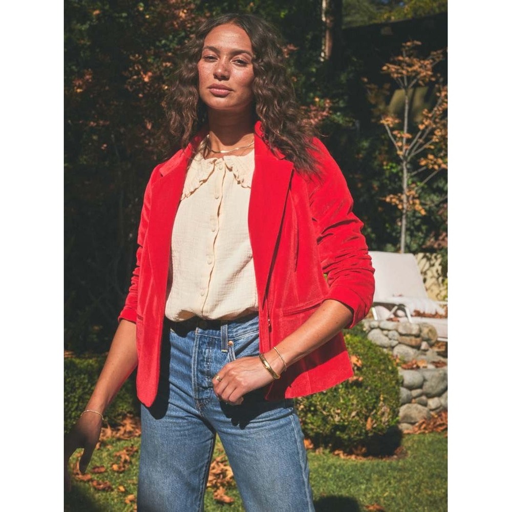 The Odells Kenzie Red Velvet Blazer XL Career Christmas Holiday Party Soft Bold